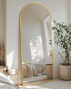 Full-Length Floor Mirror with Stand, 58"x19" Arched Style Full Body Standing Mirror for Bedroom, Living Room, Gym, Dorm - Shatter-Resistant & Easy Assembly, Gold
