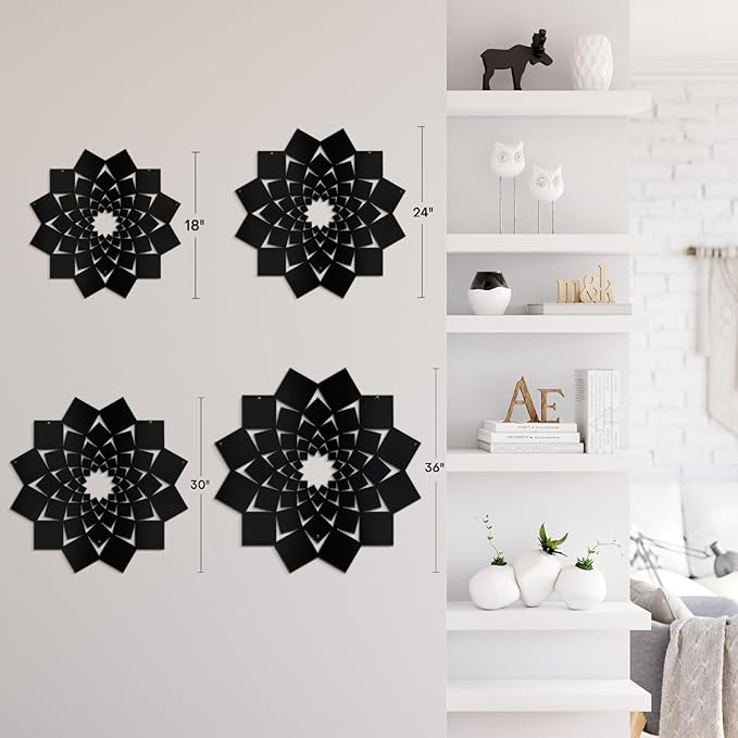 SIGNLEADER Metal Wall Art Decor Abstract Lotus Flower Minimalist Modern Abstract Wall Sculpture Hangings Home Decoration for Living Room, Bedroom, Bathroom, Kitchen, Outdoor - 30" Black