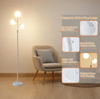 Fiqevs Dimmable White 3 Globe Floor Lamp with Frosted Glass Orb Shades and Bulbs Included, Elegant Mid Century Modern Standing Lamps, Tall Pole Light for Living Room Bedroom Office