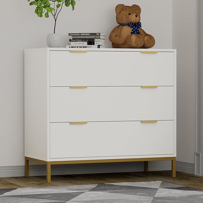 Anmytek White Dresser for Bedroom, 3 Drawer Dresser with Spacious Storage Modern Wood Chest of Drawers for Bedroom Living Room Hallway H0074