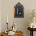 S-MANTIS Vintage Wall Sculpture,Antique Pediment,Hallway Wall Art, Hand Painted Wall Decoration With Embossed Intricate Spoon and Fork Design, Arched Aesthetic Room Décor, Gallery, Unique Gift