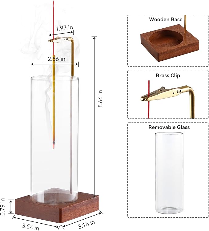 Incense Holder for Sticks, Insence-Stick Holder Ash Catcher with Removable Glass [Anti-Ash Flying], Mess-Free Incense Burner Holder, Perfect for Meditation Yoga Relaxation,Home Decor
