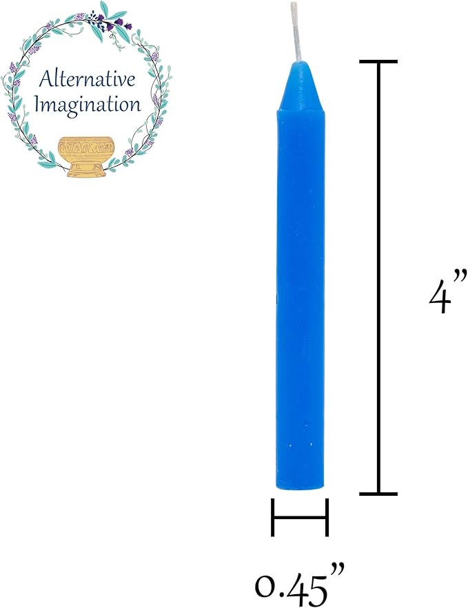 Alternative Imagination Blue Chime Candles - 20 Pack of Unscented 4 Inch Mini Taper Candles - Dripless Long Burning Ritual Candles for Meditation, Spell Work & Home Decor