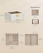 SONGMICS GISELLA Collection - Jewelry Box Organizer, 2-Layer Jewelry Storage with 1 Drawer, Shiny Metal Hardware, Glass Lid, Modern, 8 x 9.1 x 4.1 Inches, Cloud White and Gold Color UJBC174W01