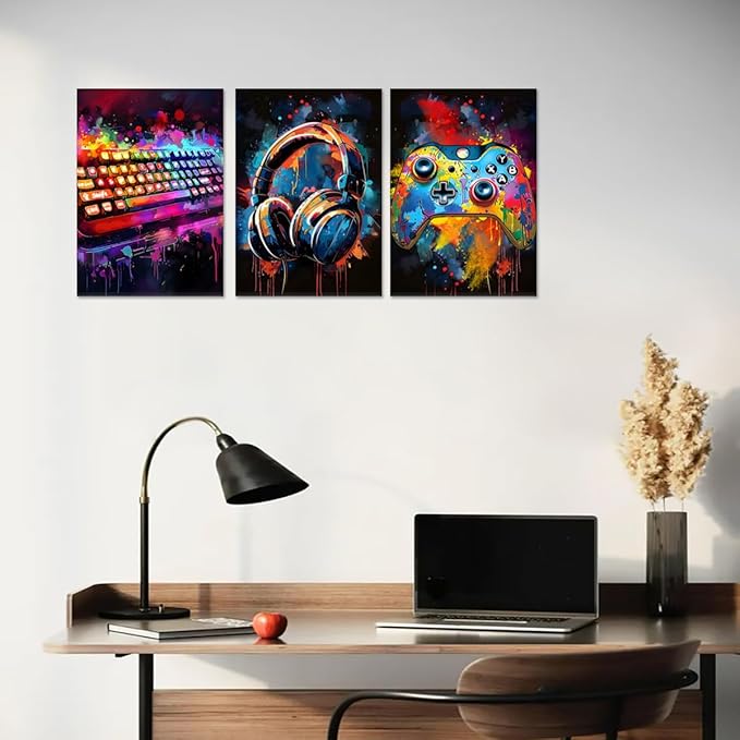 Novatique Graffiti Canvas Wall Art Abstract Gaming Wall Art for Bedroom Colorful Gaming Wall Decor Canvas Picture Print for Game Room,20" x 28" x 3pcs