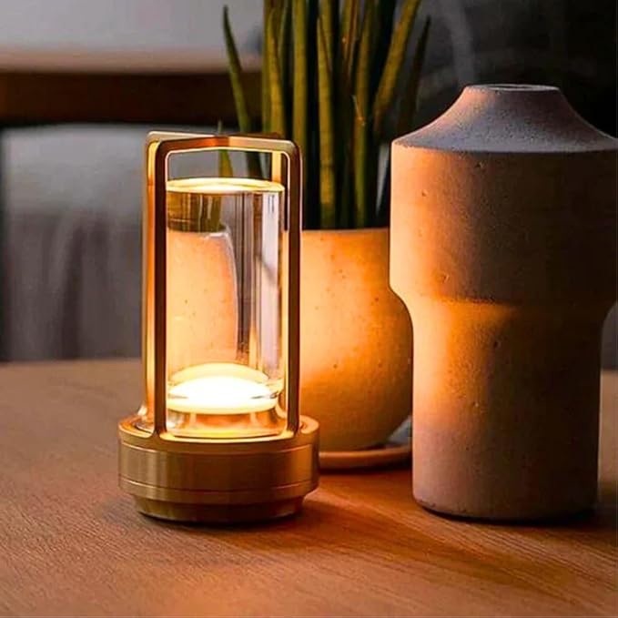 Klarako Crystal Lantern Lamp – Modern Cordless Rechargeable Bedside & Outdoor Light, Portable Wireless Lamp – Dimmable Touch Control – Luxury Living Room & Hotel-Style Lighting (Gold, 2-Pack)