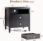 Huuger Nightstand with Charging Station, Black Nightstand with 2 Drawers, Bed Side Table for Bedroom, Bedside Table with Storage, Modern Nightstands, Metal Knobs, Painted Surface