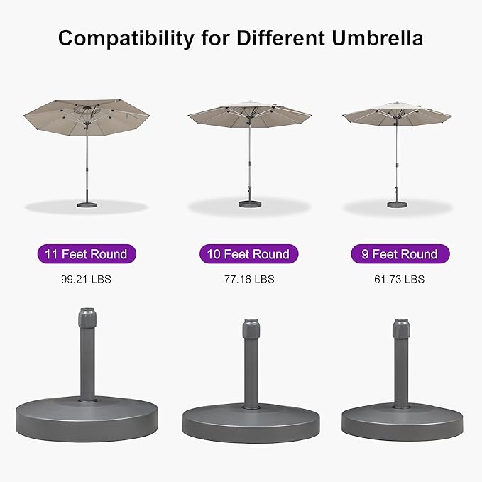 PURPLE LEAF AT4045 Patio Umbrella Base Stand Outdoor Heavy Duty Round Concrete Stand 99 LBS Black Market Table Umbrellas
