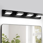 OKELI 4-Light Bathroom Vanity Light Black Modern LED Vanity Light Over Mirror Dimmable Mirror Front Lamp with 350° Adjustable Lamp Head ETL Listed 32W 6000K Cold White
