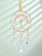 CrystalTears Crystal Tree Life Hanging Ornament Handmade Rose Quartz Clear Quartz Healing Crystal Gemstone Glass Suncatcher for Home Window Wall Decoration Crystal Gifts for Women Men Friends