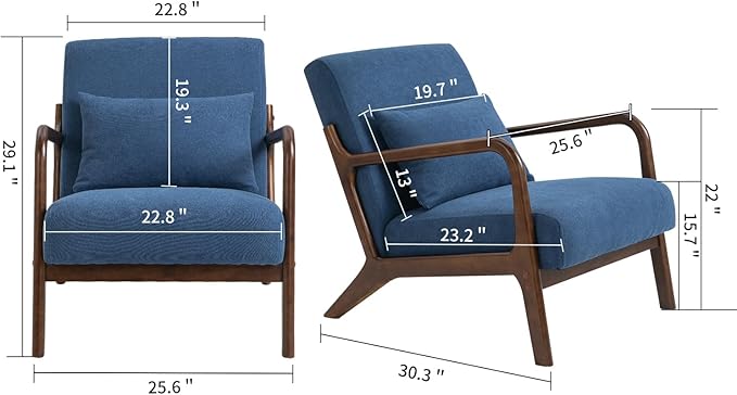 KEIKI Mid Century Modern Accent Chair, Cozy Reading Chair with High-Density Foam and Included Lumbar Cushion, 250 lbs Capacity