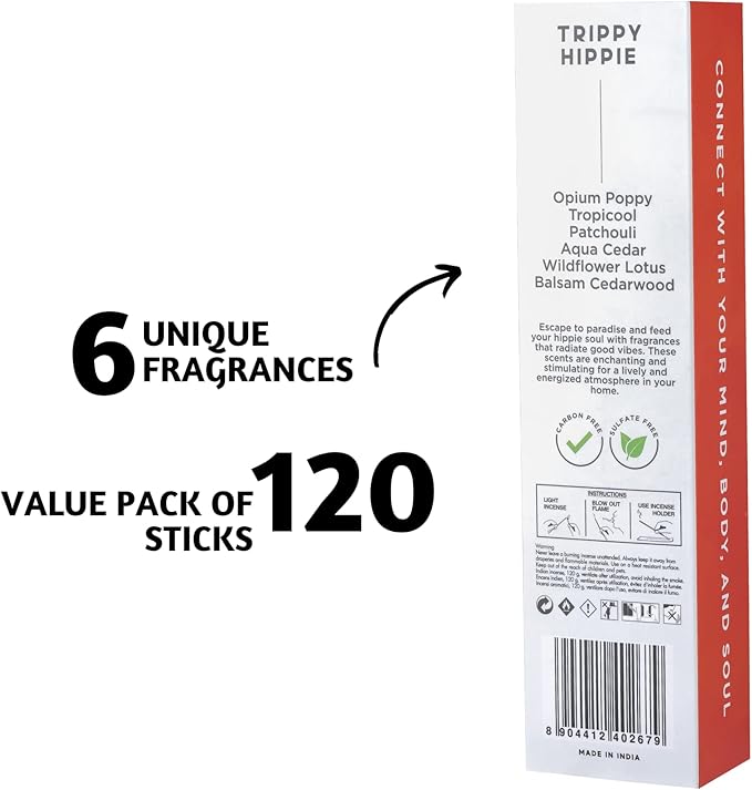 Folkulture Incense Sticks (120 Sticks) | Set of 6 Premium Best Smelling Incense for Cleansing Negative Energy | No Charcoal, Organic, Non Toxic, 45 Mins BurnTime Balsam Cedarwood Insence-Sticks