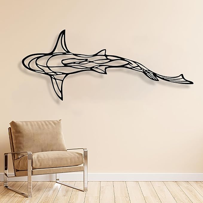 GDSPD 43 x 18'' Large Metal Shark Wall Decor, Minimalist Line Wall Decor,Metal Wall Art Shark Decor,Fish Neutral Home Decor,Wall Decorations for Living Room Bedroom Bathroom Office