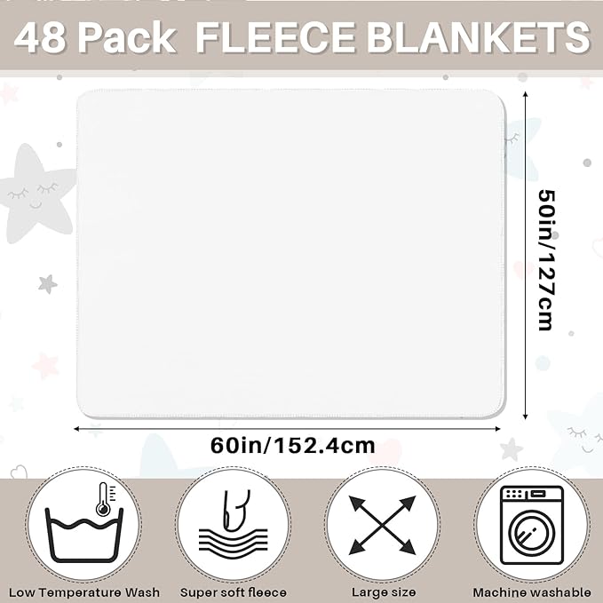 Newwiee 48 Pcs Fleece Throw Blankets Bulk 50'' x 60'' Oeko-tex Standard 100 Certified Spring Outdoor Wedding Guest Blankets Lightweight for Sleepover Donation Lap Pet Sofa Home (White)