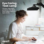 Neatfi Ultra Desk Lamp – 3,500 Lumens, 45W LED, 26-Inch Wide Shade, 5 Brightness Levels, Clamp Mount, Shadow-Free, Non-Flickering Light (Non-CCT with Clamp, Black)