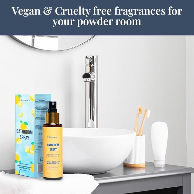 Folkulture Bathroom Spray - 3.34 fl oz | Citrus Odor Eliminator Bathroom Scents For Travel & Home | Guest Bathroom Essential | Before You Go Toilet, Poop & Shower Spray for Fresh Smell