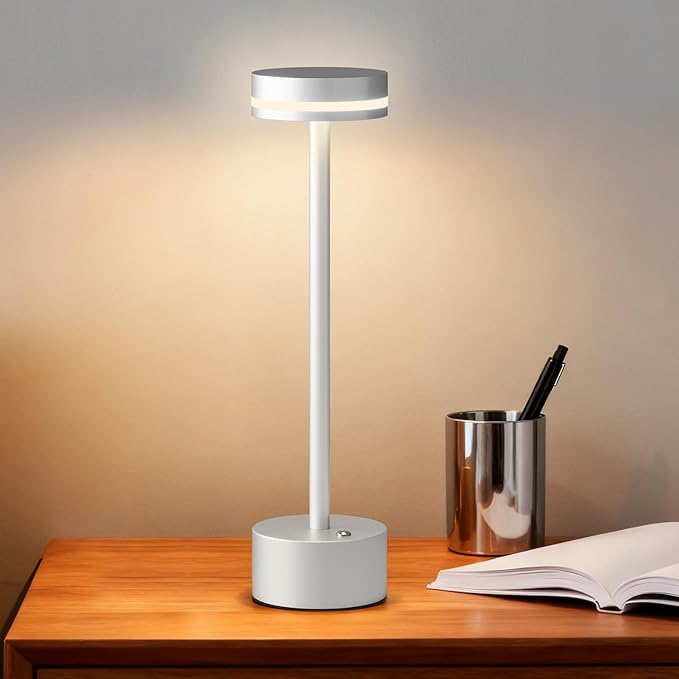 Modern Cordless Table Lamp Rechargeable, Aluminum Touch Lamp & 4000mAh Battery Operated, 3000K LED Table Lamps for Home Decor, Dining, Reading, Desk, Bedroom, Gift