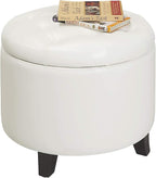 Convenience Concepts Designs4Comfort Round Storage Ottoman 19.75" - Versatile Contemporary Foot Stool for Living Room, Office, Ivory Faux Leather