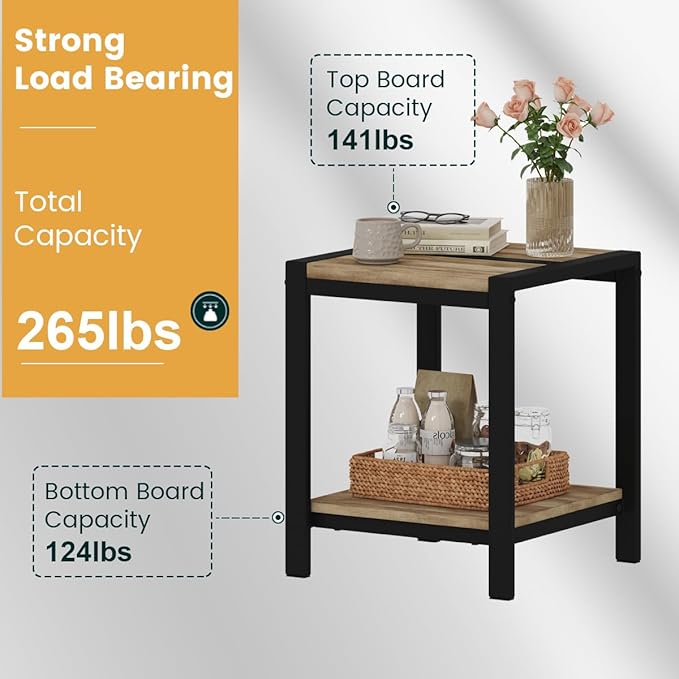 BON AUGURE End Table, Side Table for Living Room, Small Nightstand with 2-Tier Storage Shelf, Rustic Bedside Tables for Bedroom Space (Vintage Oak)