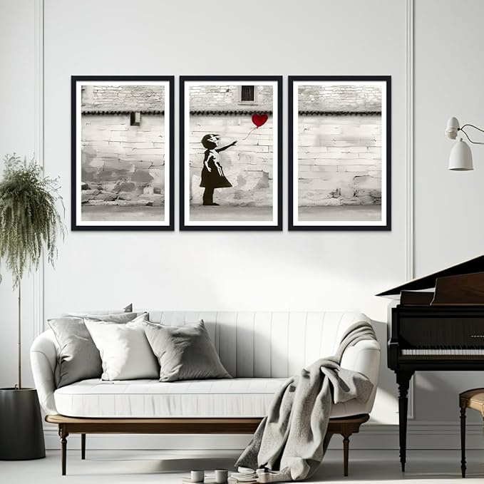 Novatique Street Banksy Wall Art Abstract Pop Art Wall Decor Black and White Graffiti Pictures Canvas Prints for Living Room Bedroom,16" x 24" x 3Pcs