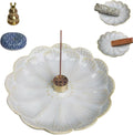 Ceramic Incense Holder Bowl with Brass Burner for Incense Sticks, 5.51 Inch Handmade Incense Burner Ash Catcher for Coil, Sage Cones, Palo Santo, Smudge Bowl for Yoga Meditation Room Décor (White)