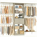 8FT Closet System - 96" Closet Organizer System with Wooden Drawers,Closet Systems for Walk-In Closets with Cuttable Hanging Shelving, Greige Oak
