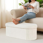 43.3 Inches Collapsible Ottoman with Storage, Bench with Storage Ottoman for Living Room, Bedroom & Entryway-Cream White