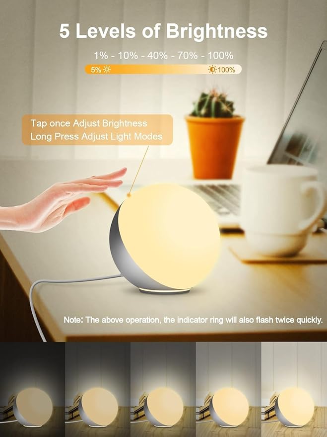 EASEMO Table Lamp Ambient Lighting for Bedroom, Bedside Lamp, LED Touch Lamp with Charger, Desk Lamp Dimmable Bedside Nightstand Night Lamp with RGB Multicolor for Kids Room (Red, Green, Blue)