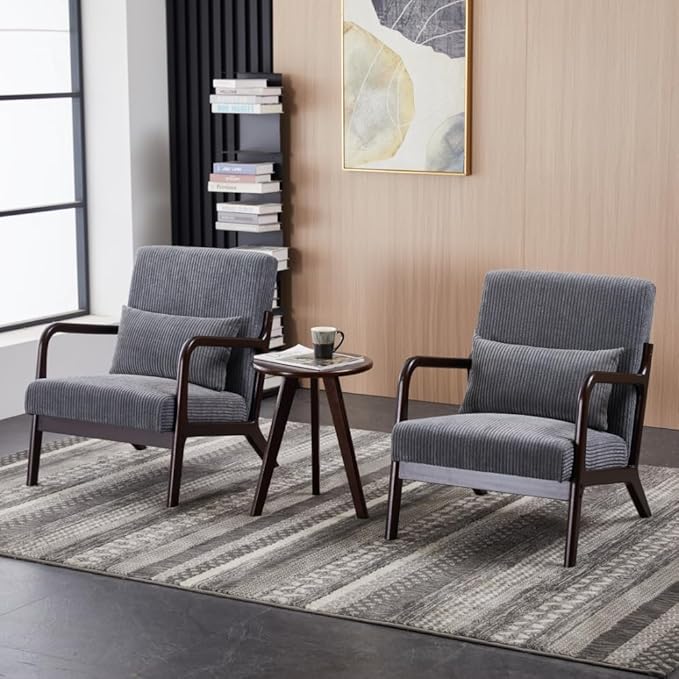 KEIKI Mid-Century Modern Upholstered Accent Chair with Accent Table, Seating Set for Home