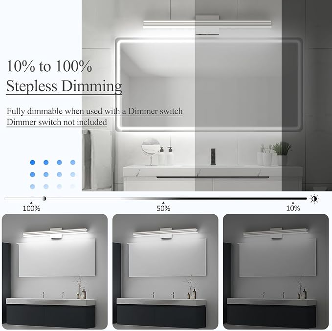 Ralbay 31.5inch Brushed Nickel Vanity Light with 5 Color Temperature (2700K-6000K) Dimmable Acrylic Metal 30W LED Modern Bathroom Light Fixtures