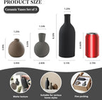 Ceramic Vase Set of 3, Vases Home Decor, Neutral Rustic Modern Farmhouse Decor, Pottery Vases for Pampas Grass Dried Fresh Flowers, Living Room Kitchen Bedroom Bathroom Entryway Mantel Shelf (Black)
