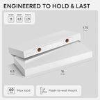 Homeforia White Floating Shelves 16 inch, High End Solid Real Wood 16inch Bathroom Floating Shelf for Wall Mounted, White Wooden 16 Floating Shelves, Heavy Duty Bracket, 16 X 6.5 X 1.75 inch, Set of 3