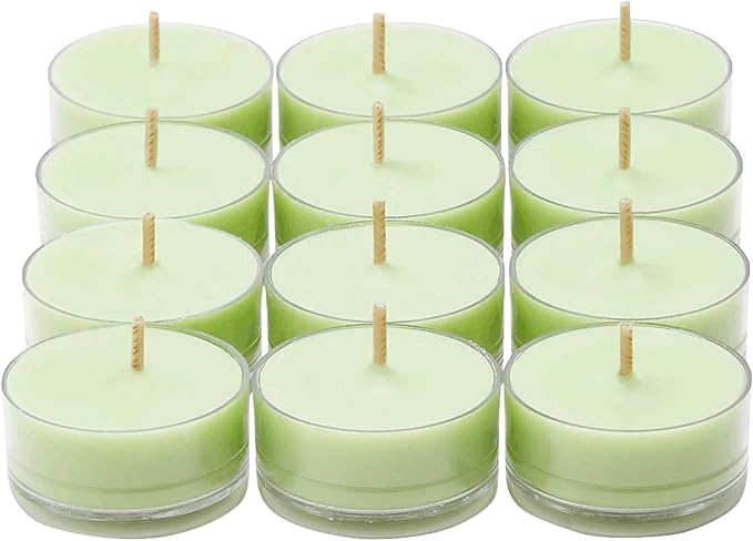 PartyLite Set of 12 Tea Lights Candles, Cucumber & Clementine Scent, Aromatherapy Scented Candles Gift Set, Up to 4 to 6 Hours Burn Time