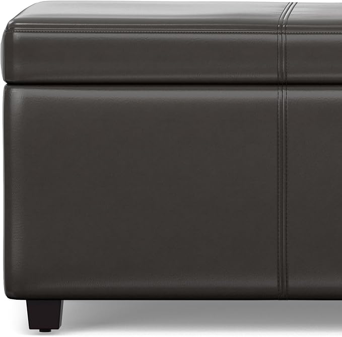 SIMPLIHOME Avalon Lift Top Rectangular Storage Ottoman - 44 inch Wide Upholstered Vegan Leather Lift-Top Ottoman in Tanners Brown, Contemporary Coffee Table Ottoman for Living Room with Hidden Storage