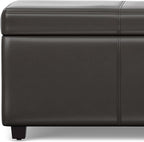 SIMPLIHOME Avalon Lift Top Rectangular Storage Ottoman - 44 inch Wide Upholstered Vegan Leather Lift-Top Ottoman in Tanners Brown, Contemporary Coffee Table Ottoman for Living Room with Hidden Storage