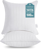 Oubonun 16 x 16 Throw Pillow Inserts, Firm and Fluffy Decorative Square Pillows for Couch Bed Sofa with Soft Cotton Cover White Cushion with Down Alternative Pack of 2