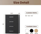 ROOMTEC 25.5" 4 Drawer Short Tower Closet Unit, Modular Closet System with Drawers and Shelf, Wardrobe Organizer for Bedroom or Walk-in Closet, Wall Mounted, Customizable Clothes Storage Unit, Black