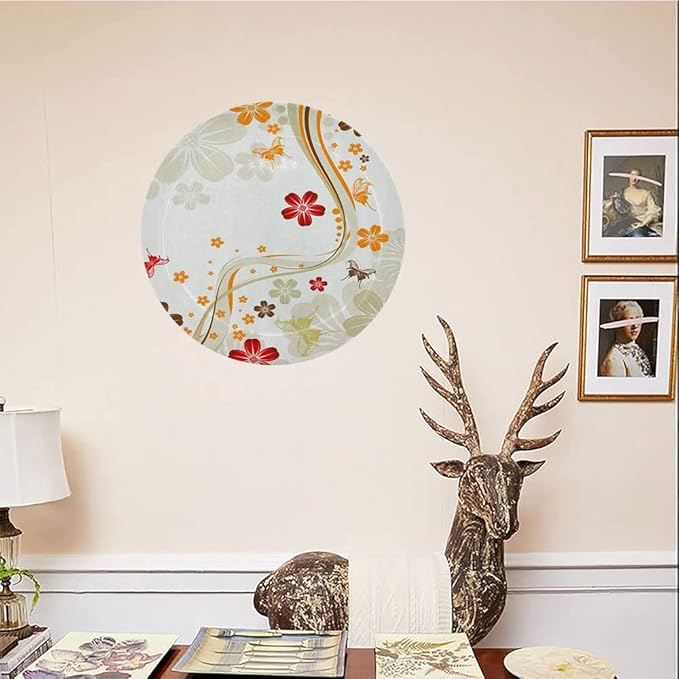 Decorative Plates, Floral Print Ornament, Swirling Florets Fragrance Botanical Beauty with Wavy, 8 Inch, 1 Plate with 1 Display Stand, Multicolor