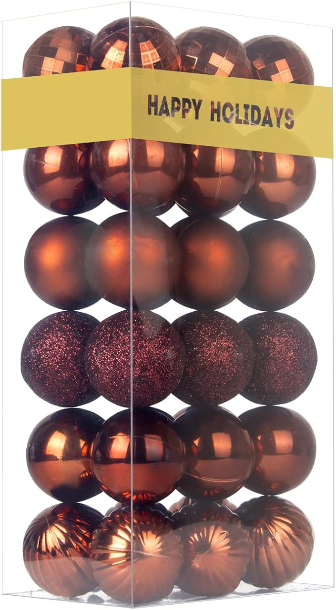 Bronze 1.6" Small Christmas Balls Christmas Tree Decoration Ornaments Shatterproof Hanging Balls for Xmas Tree Holiday Wreath Garland Decor Set of 36pcs Brown Christmas Ornaments