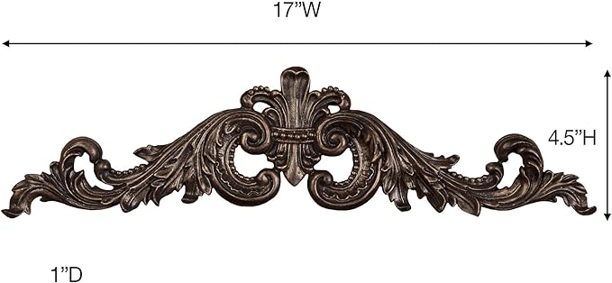 Salvatar Wall Art Topper | Wide Picture Design | Antique Bronze Metallic Finish | Openwork Acanthus Leaf Scrolls with Ornate Fleur De Lis | Hang Alone or Above Artwork or Framed Family Photographs