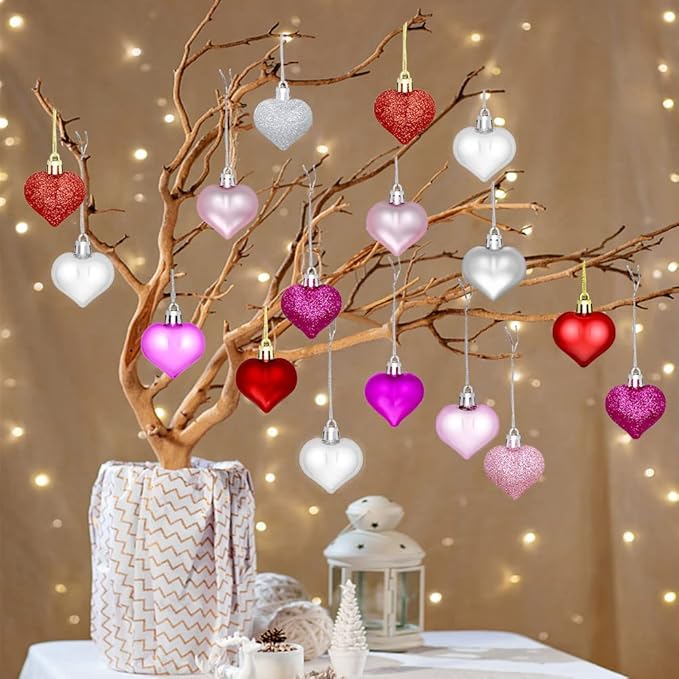 24pcs Valentine Heart Ornaments - Heart Shaped Decorations for Home, Wedding, Party