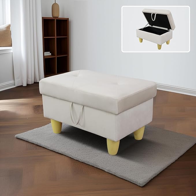 Simple Deluxe Ottoman with Storage, 28.5''Upholstered Foot Rest Stool for Living Room, Bedroom, Entryway, Multi-Functional Storage Ottoman Bench with Hinged Lid, White