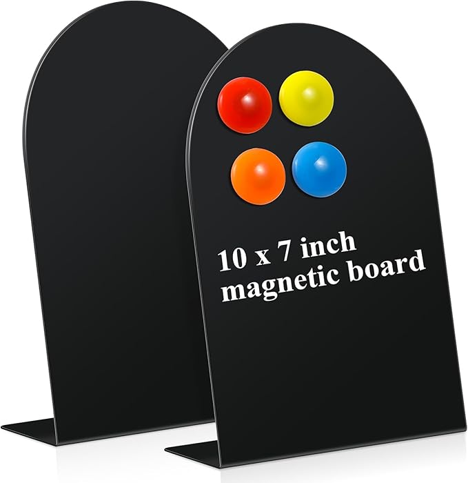 Shimeyao 2 Pcs Black Magnetic Bulletin Board for Tabletops with 8 Magnets 10 x 7 Inch Memo Display Easel Stand for Home Office School Kitchen Table Supplies (Arched)