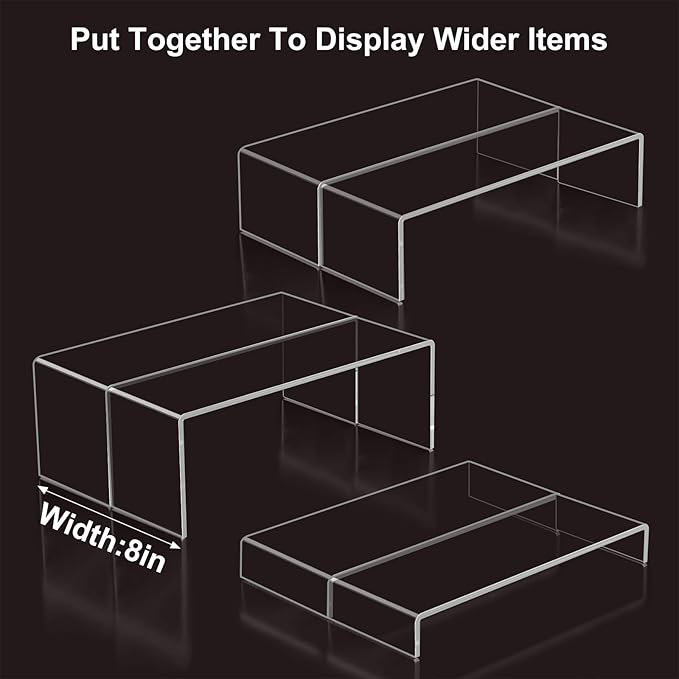 Acrylic Display Riser Stand,5mm Thickness,12'' Length Tier Display Stands, Thickened to 0.2''(5mm) Acrylic Shelf Risers for Perfume Display,Risers for Buffet Table,Cupcake Stand,Pop Figurines,Tumbler,Food,6Pcs