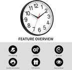 18 Inch Wall Clock, Modern Battery Operated Wall Clocks, Silent Non Ticking Large Analog Clock for Living Room, Office, Home, Bedroom, Kitchen, Bathroom(Black)