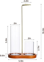 Incense Holder for Sticks,Glass Cups Doesn't Fall Over with Adhesive-Backed Hook and Loop Fastener,2 in-1 Incense Sticks Holder for Meditation, Yoga, Spa,Decor (Dark Wood Base)