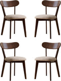 100% Solid Oak Dining Chairs, Mid Century Modern Dining Chair with Curved Backrest, Fabric Upholstered Dining Chairs for Kitchen, Study, Living Room (4, Walnut Wood-Gray Cushion)