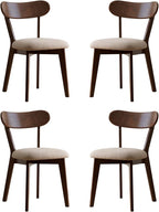 100% Solid Oak Dining Chairs, Mid Century Modern Dining Chair with Curved Backrest, Fabric Upholstered Dining Chairs for Kitchen, Study, Living Room (4, Walnut Wood-Gray Cushion)