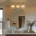 ANDY STAR Bruhsed Gold Bathroom Light Fixtures, Gold 3 Light Bathroom Vanity Lights, 3 Lights Wall Light with Globe Clear Lampshade, Vintage Brass Sconce with Metal Lamp Body for Bedroom, Living Room