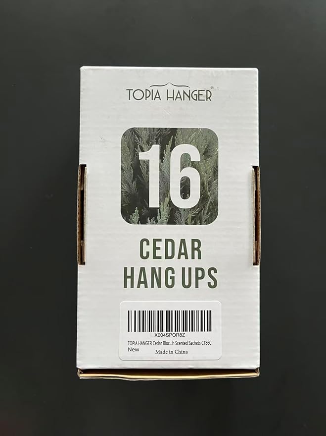 TOPIA HANGER Cedar Blocks for Clothes Storage, 16 Pack Hang Ups, 100% Natural North America Red Cedar Chips for Closets and Drawers Fresheners, CT86C